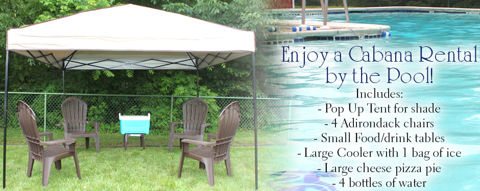 An image of a pop up cabana for rent which may be placed next to the pool